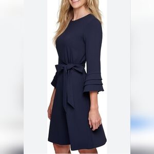 DKNY Women's Long Sleeve Triple Ruffle Sleeve Fit and Flare Dress Size 4